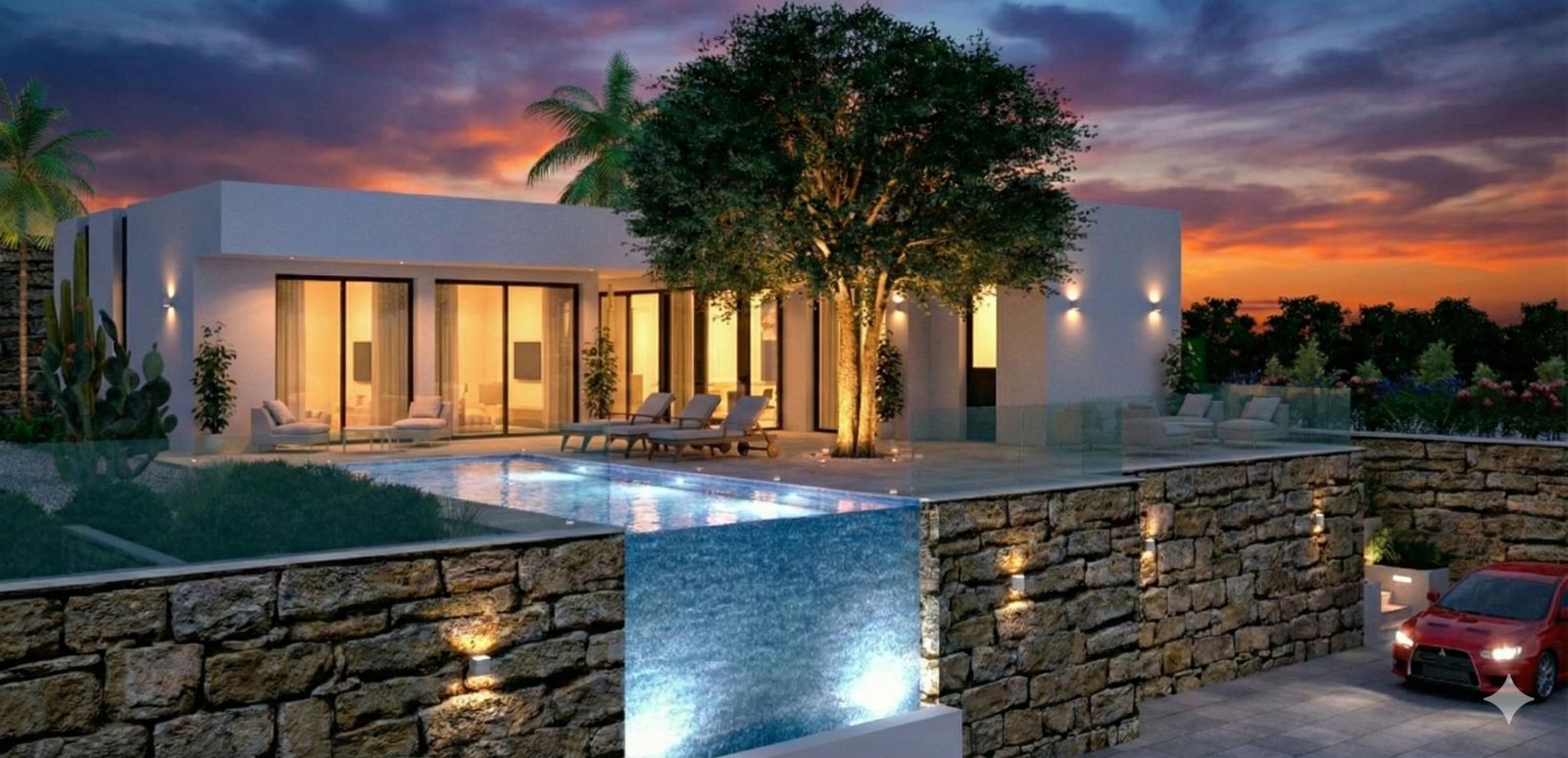 07 modern pool villa sunset